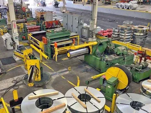 52 inch Paxson loop-type coil slitting line with driven slitter and Braner turnstile for sale