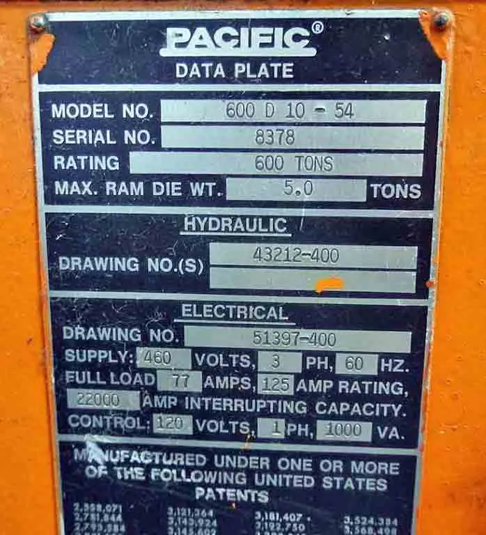 600 Ton Pacific Hydraulic Press - Dual cylinder assembly
