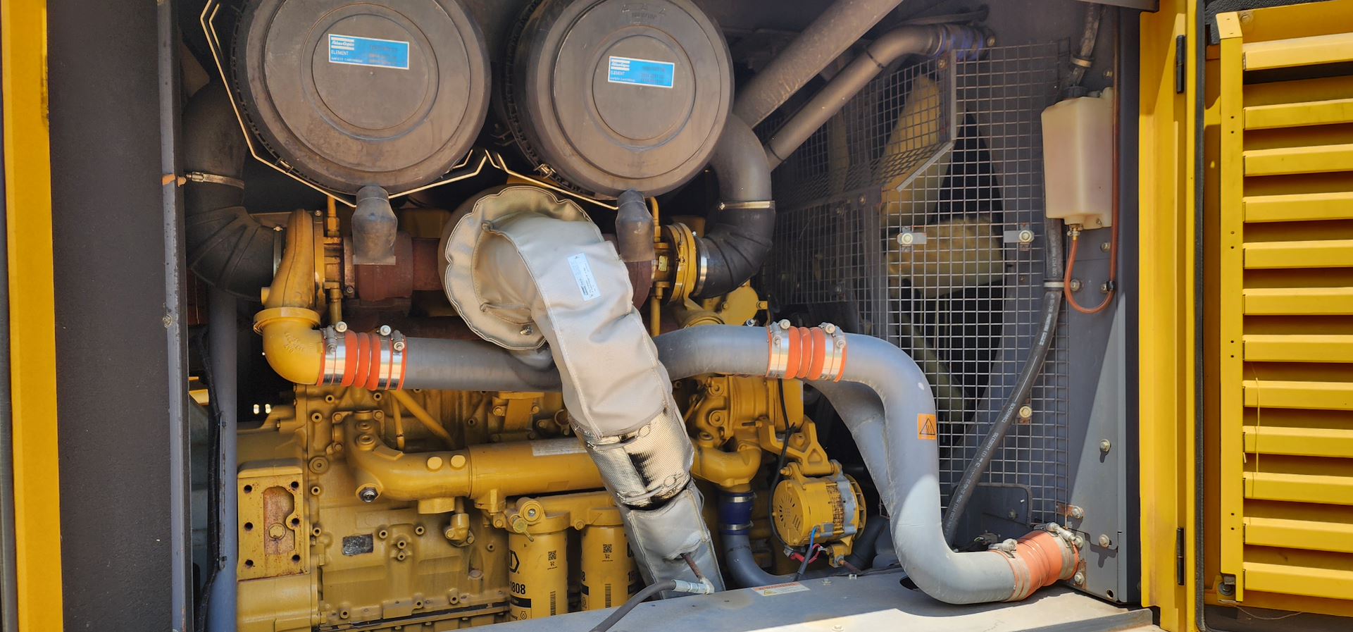 Inside look of an Atlas Copco XRVS 1550 CD Air Compressor