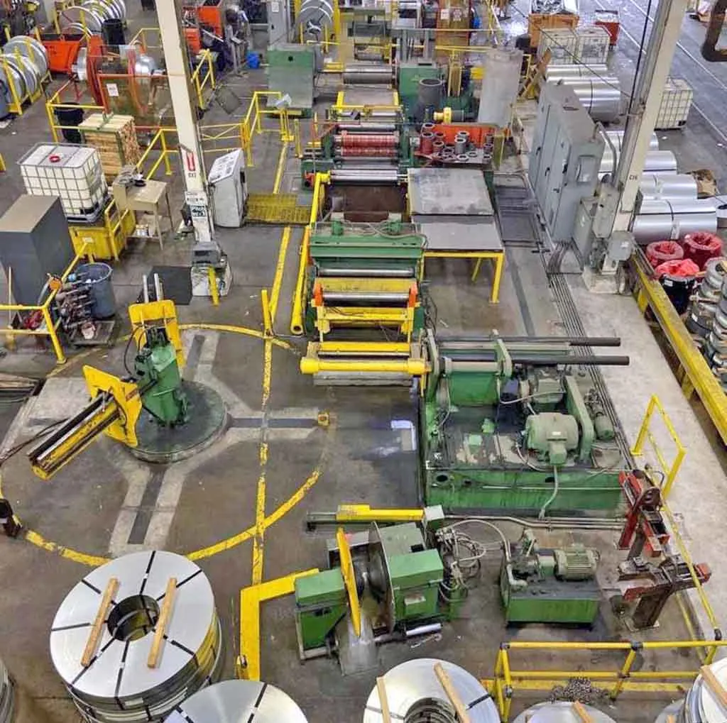 Paxson coil slitting line - overhead view with coils