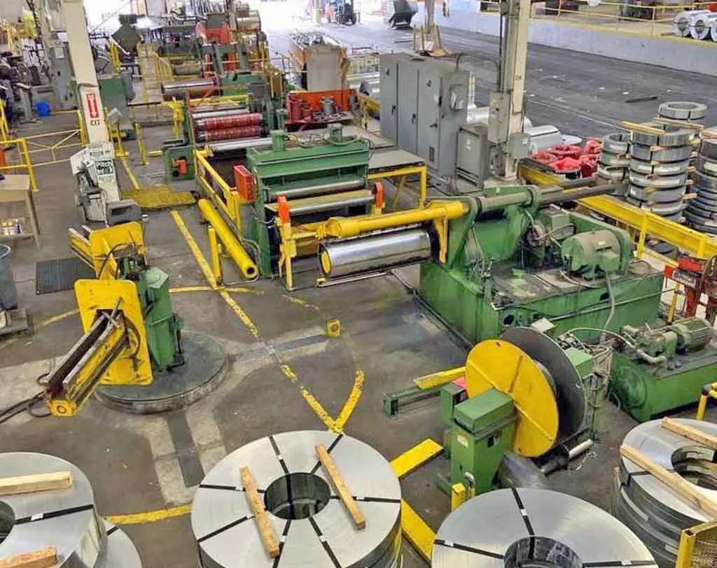Paxson coil slitting line - overhead view of the line and finished coils