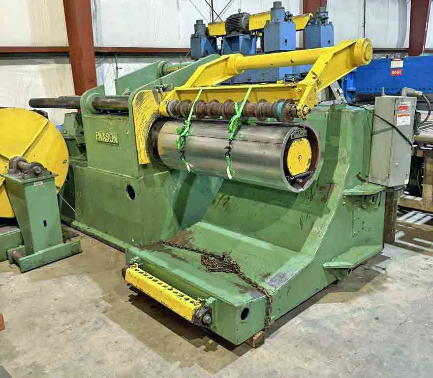 Paxson slitting line - expanding mandrel uncoiler with slitter arbors