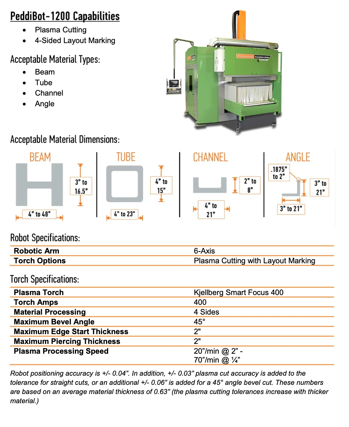 Click to enlarge Peddinghaus PeddiBot-1200 6-axis robotic CNC plasma cutting machine - front view of machine housing