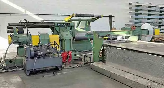 Stamco 54 inch coil slitting line overview with coil loaded