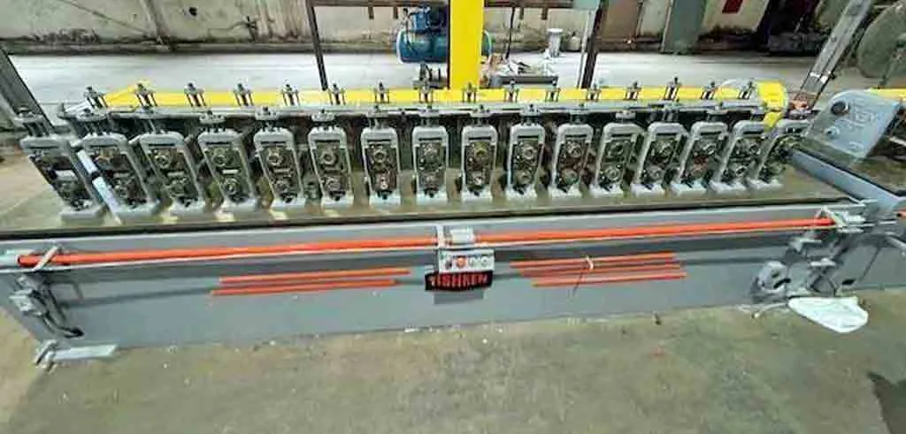 Tishken rollformer - top view of forming stands with drive shafts